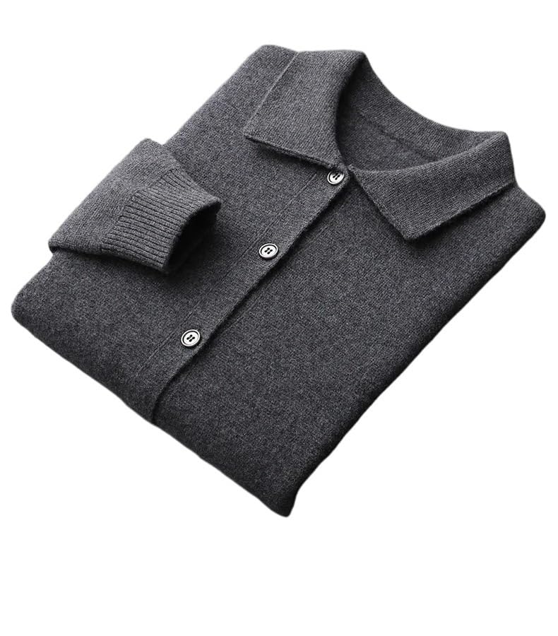 Cardigan Men's Fall/Winte Polo Neck Sweater Long Sleeve Knitted Casual Sweater Solid Color(Dark Grey,Large)4