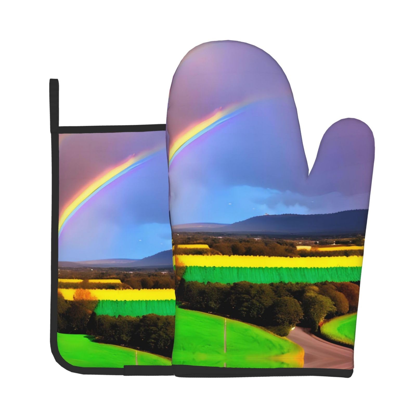 Oven Mitts and Potholders Set of 2 for Kitchen Baking Cooking GrayEvening Rainbow Thick and Durable