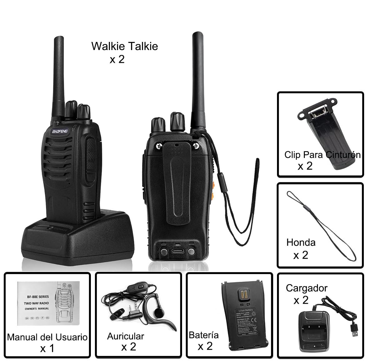Baofeng Walkie Talkie PMR446 Walkies Profesionales USB Recargable 16 Canales Radiocomunicación, Set con Auriculares y Luz LED Adecuado para el Trabajo en Actividades al Aire Libre(2 Piezas) — view 8