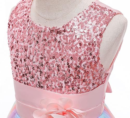 Flower Girls Sequins Rainbow Dress Birthday Party Pageant Ball Gown Prom4