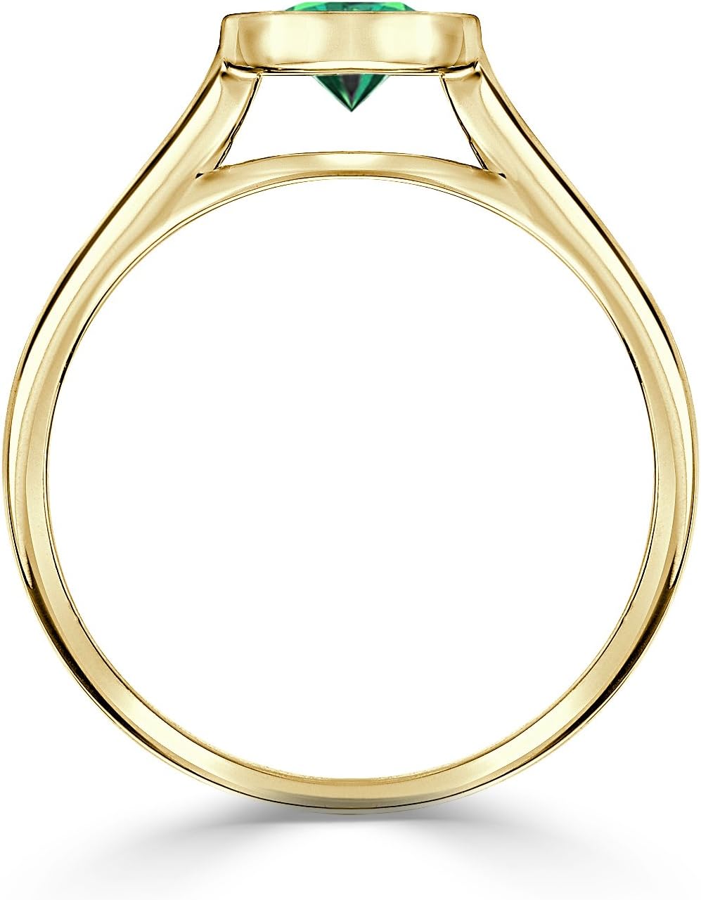 Diamond Wish 18K Gold Round-Cut Green Emerald Gemstone Solitaire Engagement Ring Bezel (1/3 cttw) Size 4-9