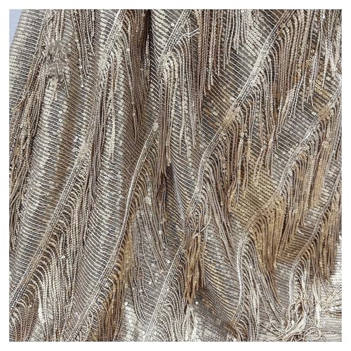 Tissu de paillettes à franges avec broderie feuille haute couture