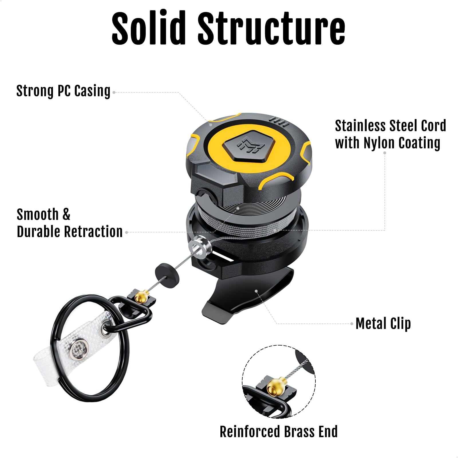 MNGARISTA Upgraded Heavy Duty Retractable Keychain with Belt Clip, 283.5 g Retraction, 80 cm Stainless Steel Cord - Image 4