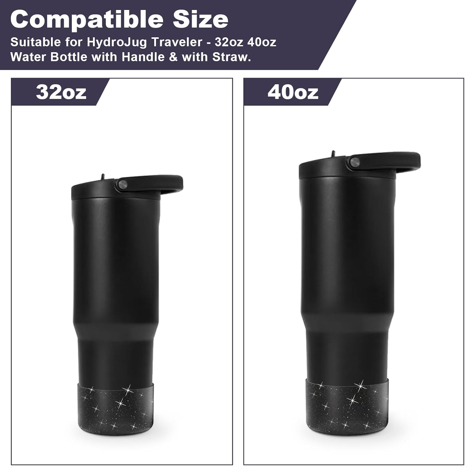 2PCS Glitter Silicone Boot for Hydrojug Traveler 40 oz, Anti-Slip Protective Sleeve for Hydrojug Stainless Steel Tumbler, Bottom Cover Base Accessories