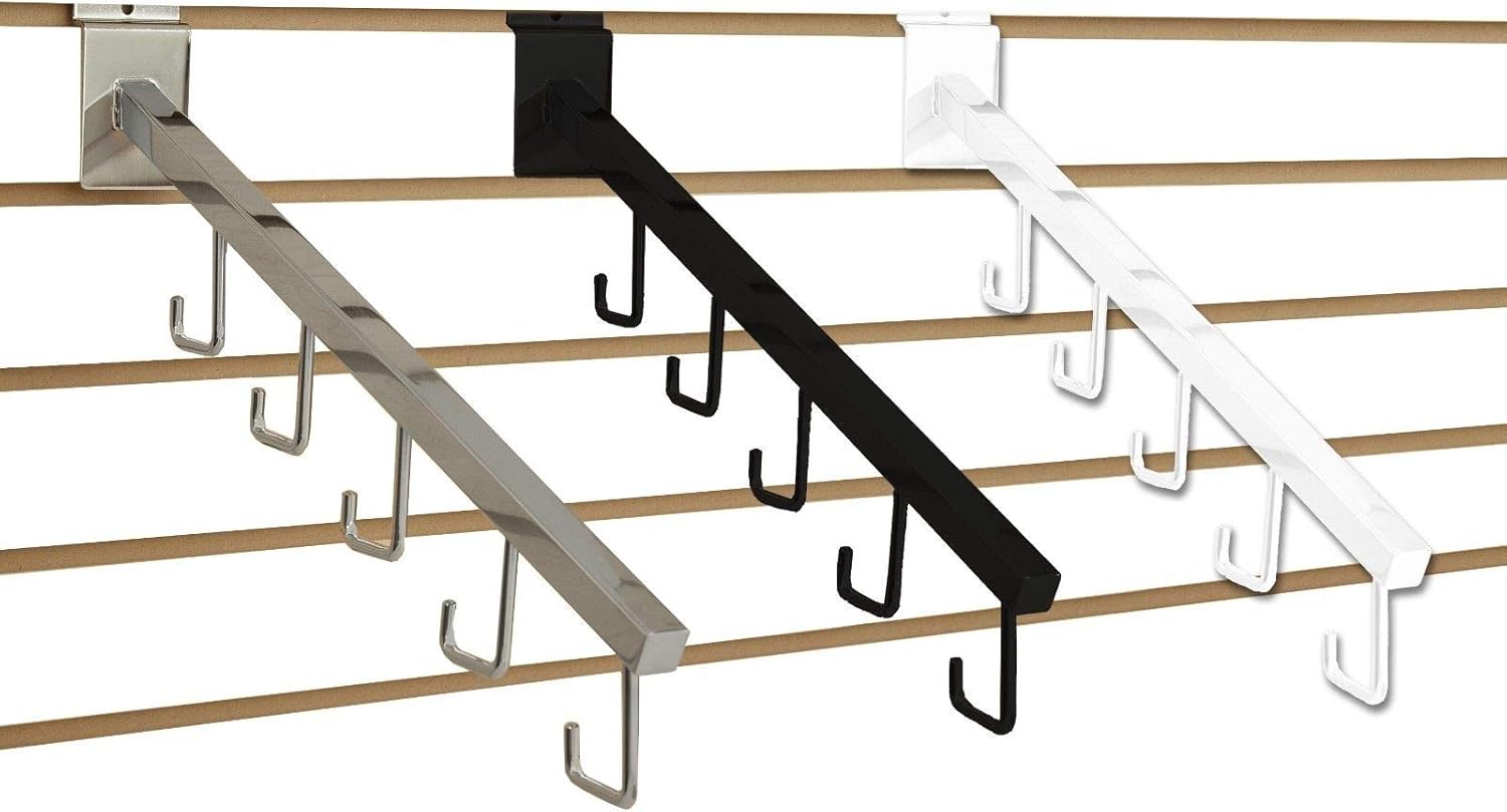 5 J Hook Slatwall Waterfall, 18" L Square Tube Faceout Hook for Retail Slat Panels, Black, 2 Pack
