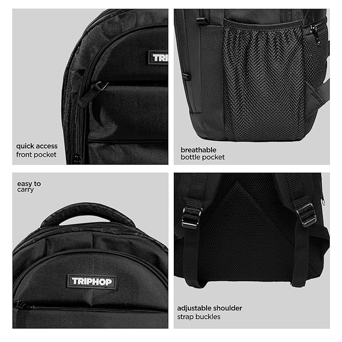 Image of Nu Republic Triphop Backpack for Men Women Office Casual 18-inch Laptop Bag Water-Resistant Multi-Pockets Sleek Smart College Backpack with Dual USB Port (Black)