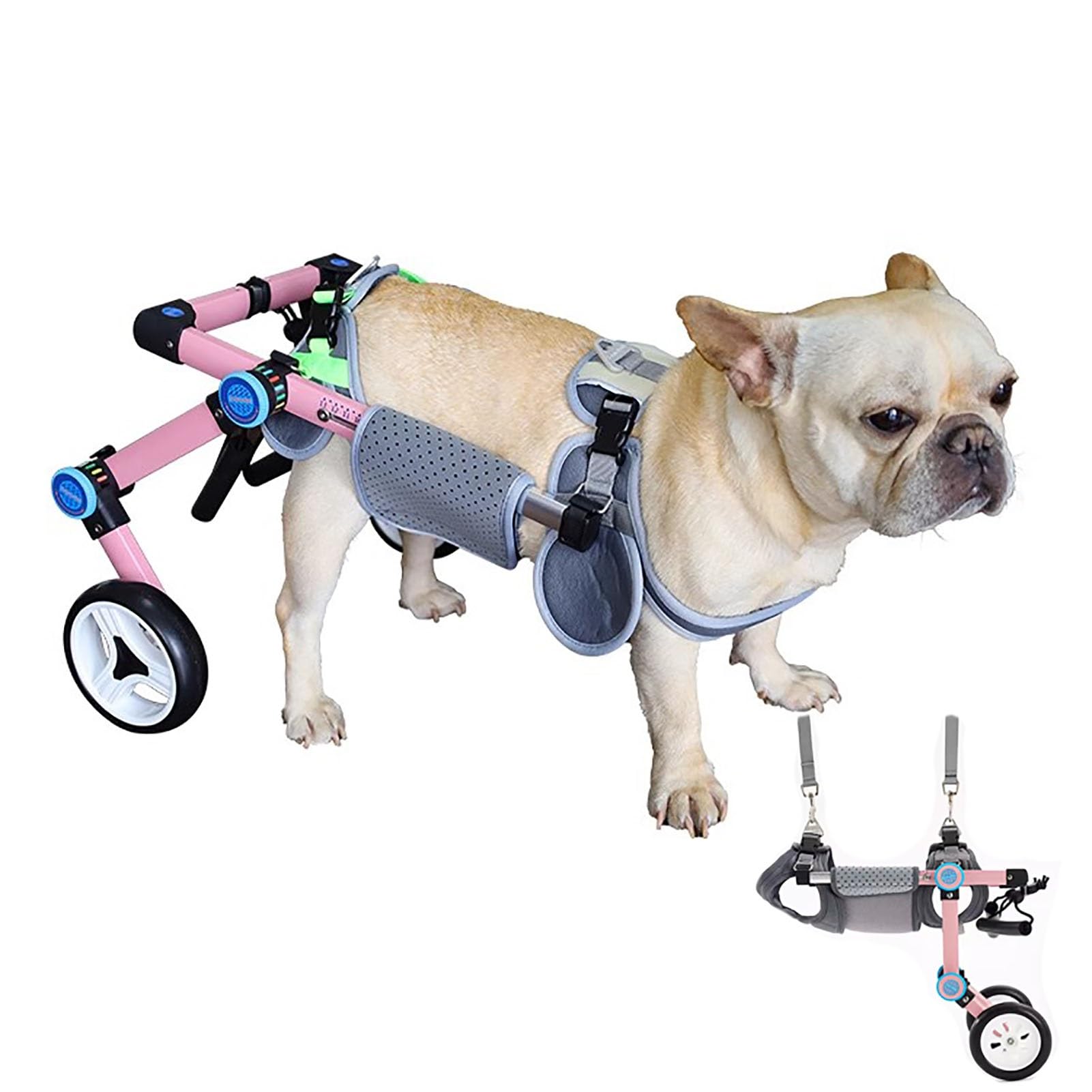 Sedia a rotelle Pieghevole per Cani di Piccola/Media Taglia - Ausilio riabilitativo Regolabile per artrite e Recupero da infortuni - Ausilio per la Mobilità con Supporto per l'anca (Rosa, XS