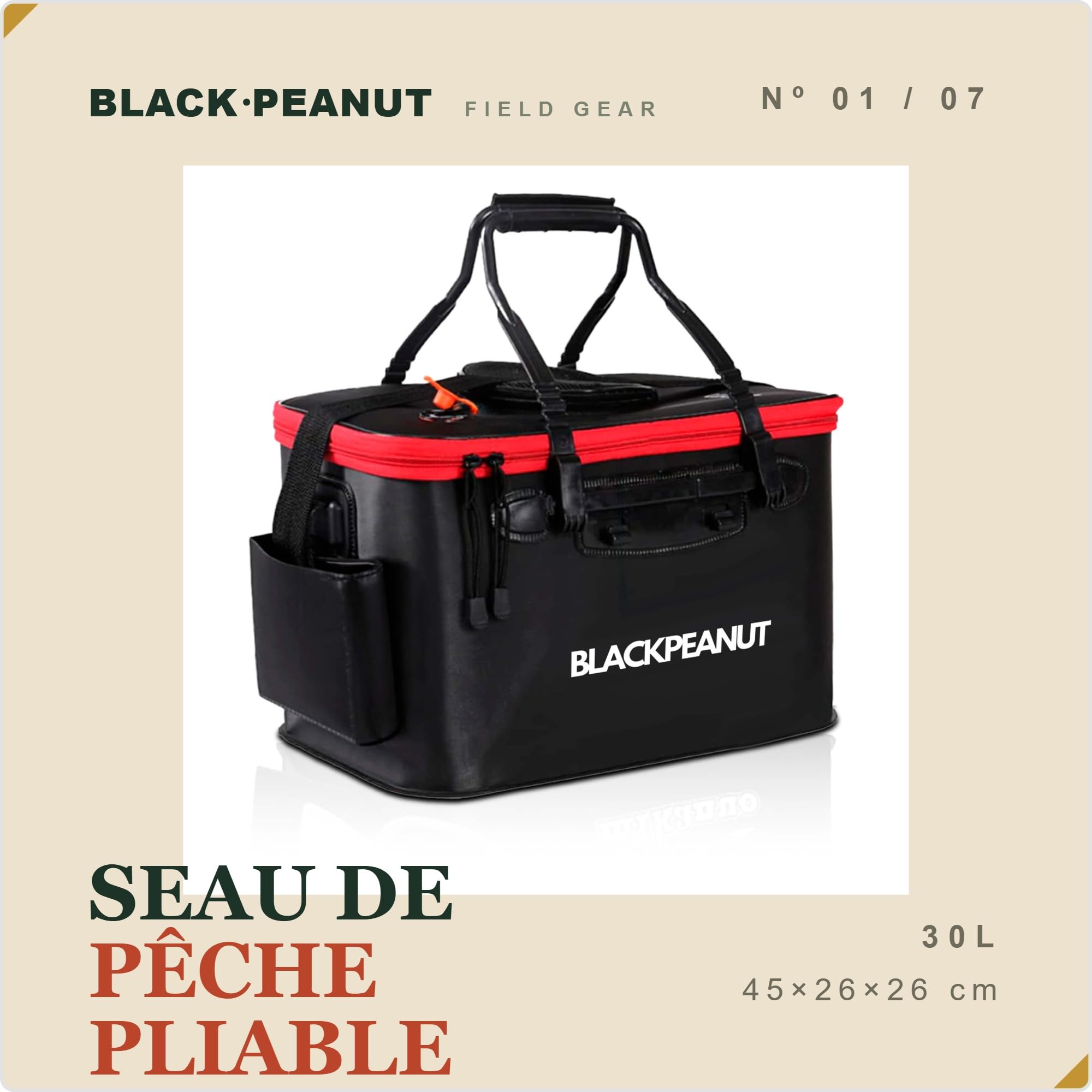 Seau pour Appât de Pêche, Différentes Tailles et Couleurs, Articles Résistants, Gardez Vos Appâts en Vie Plus Longtemps, Seau pour Pêcheurs (30L, Noir)