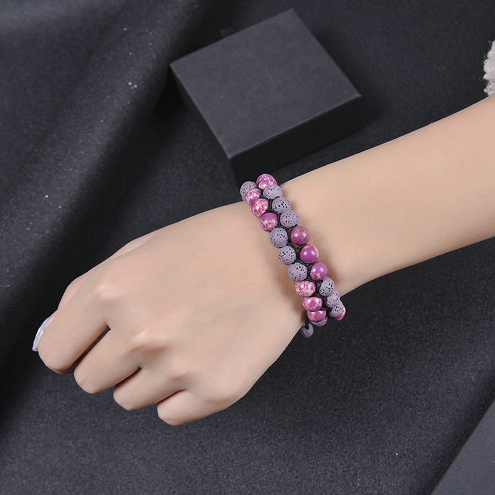 Braccialetti con Pietre da Donna, Bracciale con Perline Nere da 8 mm con bracciali con Perline Elasticizzate a Corona 19 cm