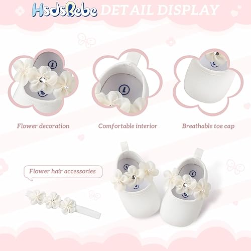 Miniatura 6 de HsdsBebe 2 unidsset recién nacido bebé niña princesa Mary Jane zapatos para niños pequeños vestido de boda zapatos planos con diadema gratis