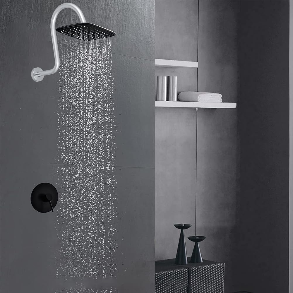 Tissting Braccio Doccia a Parete, Estensione Braccio Doccia Acciaio Inox a Forma di S con Collo di Cigno, Prolunga Soffione Doccia 6.5 Pollici, Materiale Acciaio Inox, per Casa, Bagno, Hotel