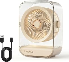 Portable Rechargeable Fan 2400mAh USB Table Fan 360° Variable Tilt 5 Speeds Quiet Powerful for Office Bedroom Kitchen
