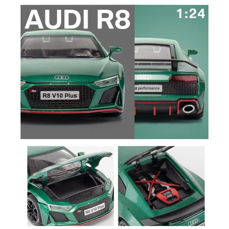 Image of Audi R8 1:24 Model Car with Box, Zinc Alloy Pull Back Toy car with Sound and Light for Kids Boy Girl Gift [Colors as Per Stock]