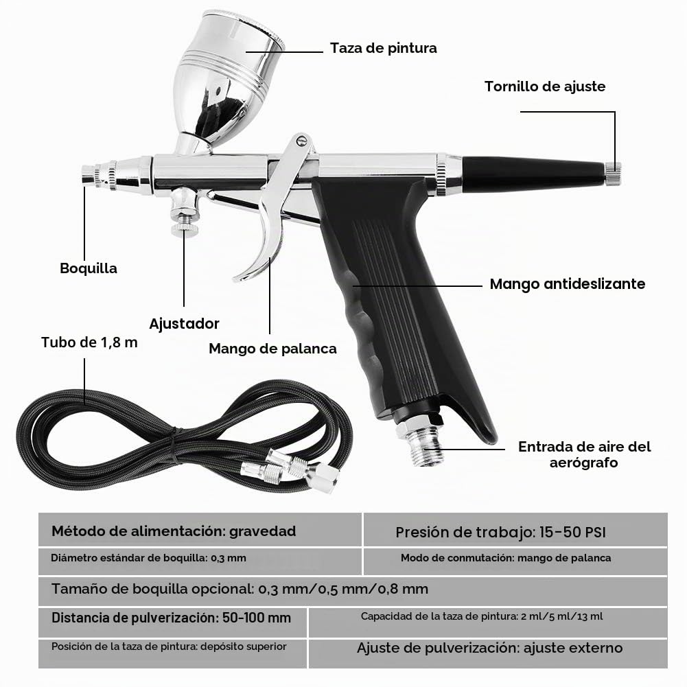 Autolock Aerógrafo de Gravedad Profesional, Pistola de Pintura con Boquillas de 0.3mm 0.5mm 0.8mm y Vasos de 2/5/13cc, Kit de Aerografía para Maquetas, Ropa de Cuero, Pintura de Coches