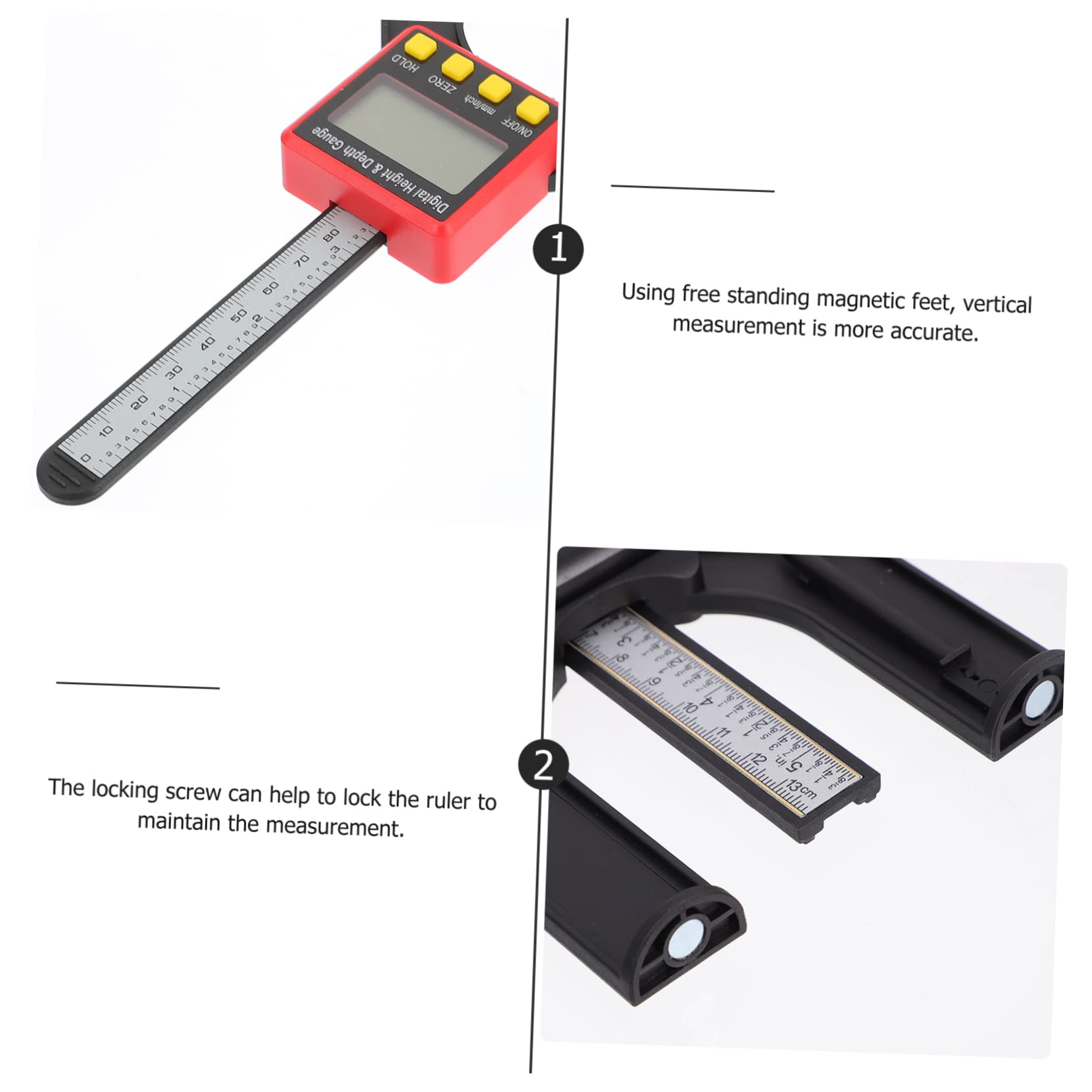 2pezzi Digital Height Gauge Con Display Digitale e Base Magnetica Strumento Di Misura Per Lavori Di Falegnameria Alta Precisione e Facile Lettura