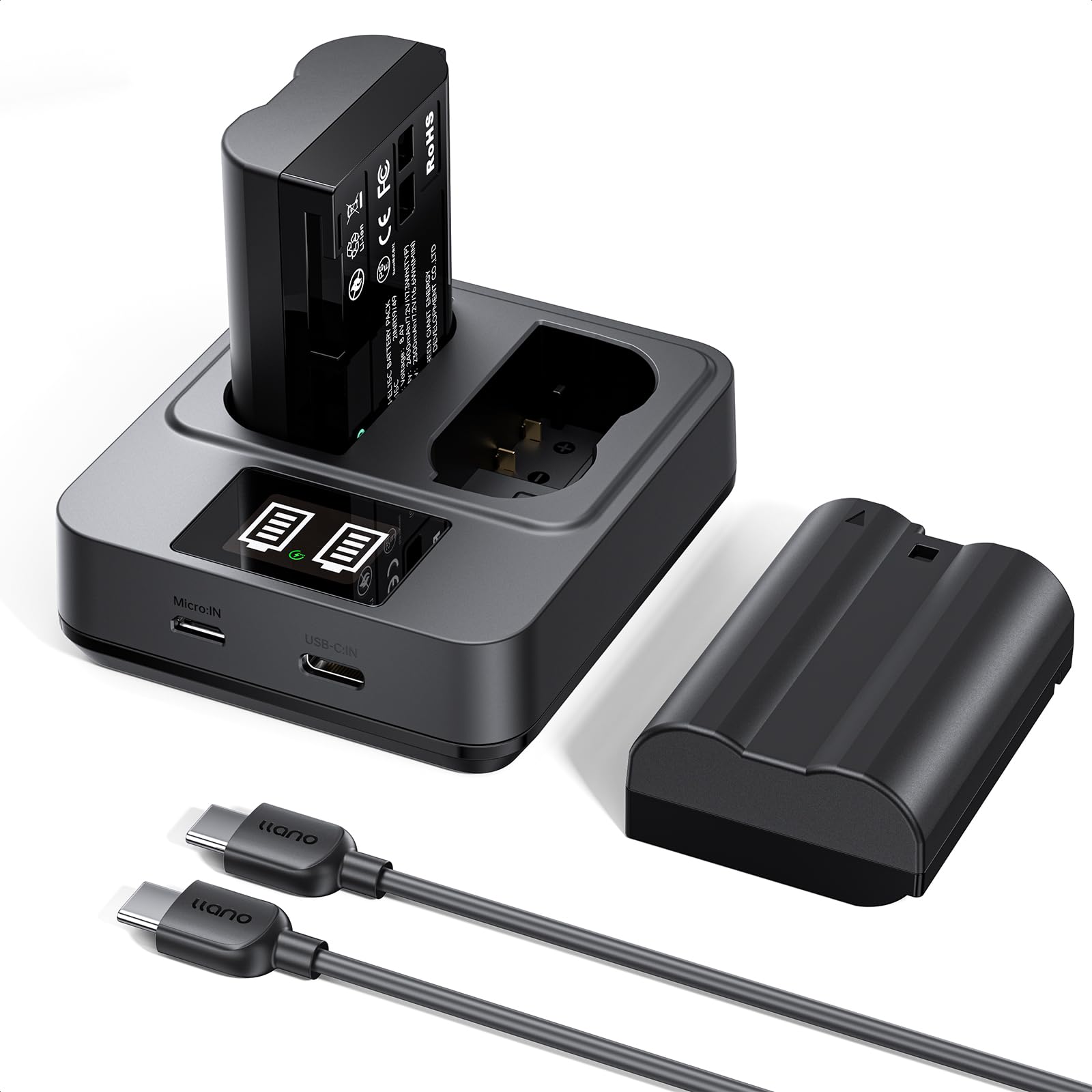 llano Pack de 2 Batteries EN-EL15C et Ensemble de Chargeur Rapide 20W pour Nikon Z8, Zf, Z6III, Z7II, Z6II, D850, D780, D7500, D500 Appareils Photo – Kit de Batterie Rechargeable à Capacité Réelle