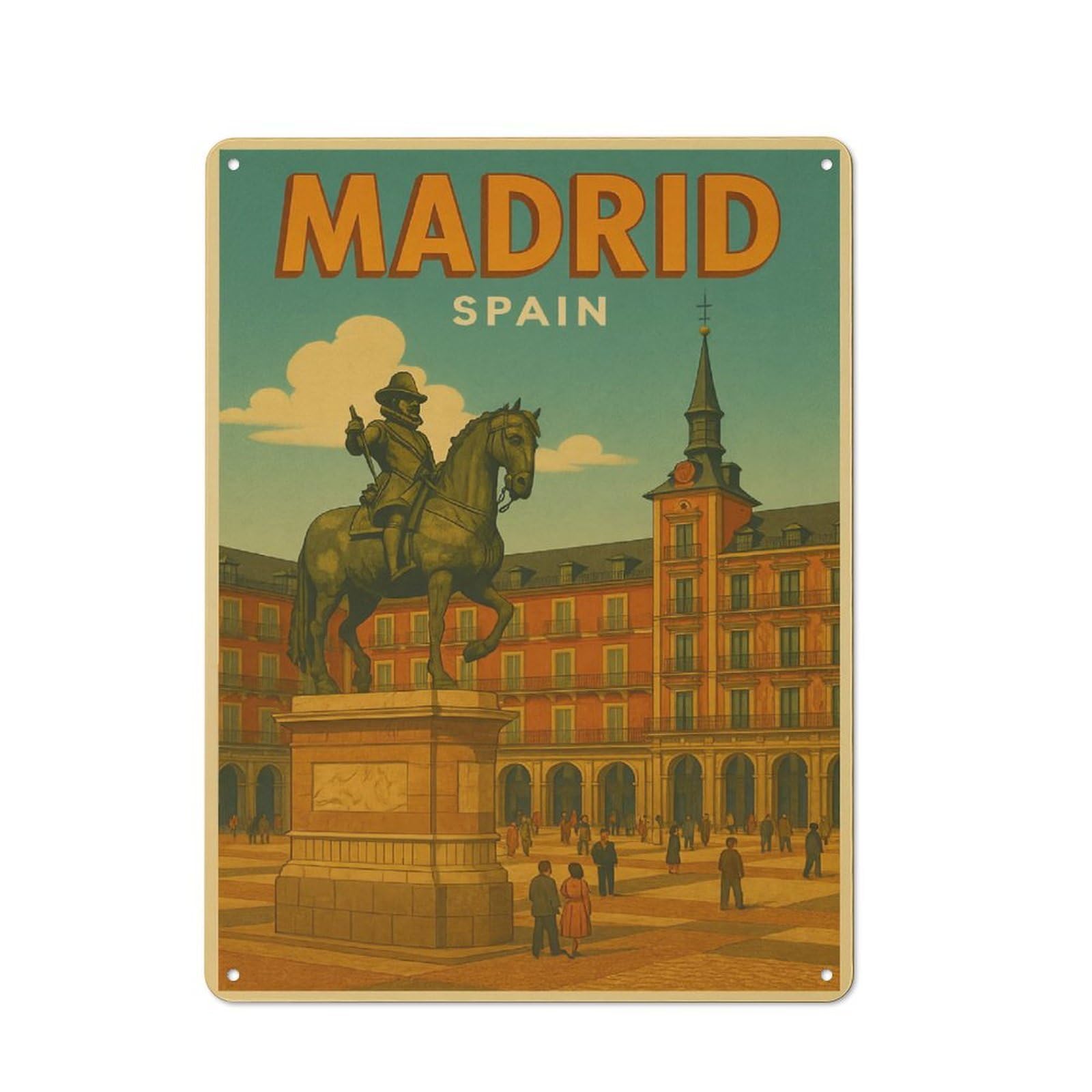 Junmoney Style-14 Classic Madrid Spain Travel Metal Wall Art Sign 40X30cm, Vintage Wall Decor For Lounge, Study, Pub Or Wall Gallery