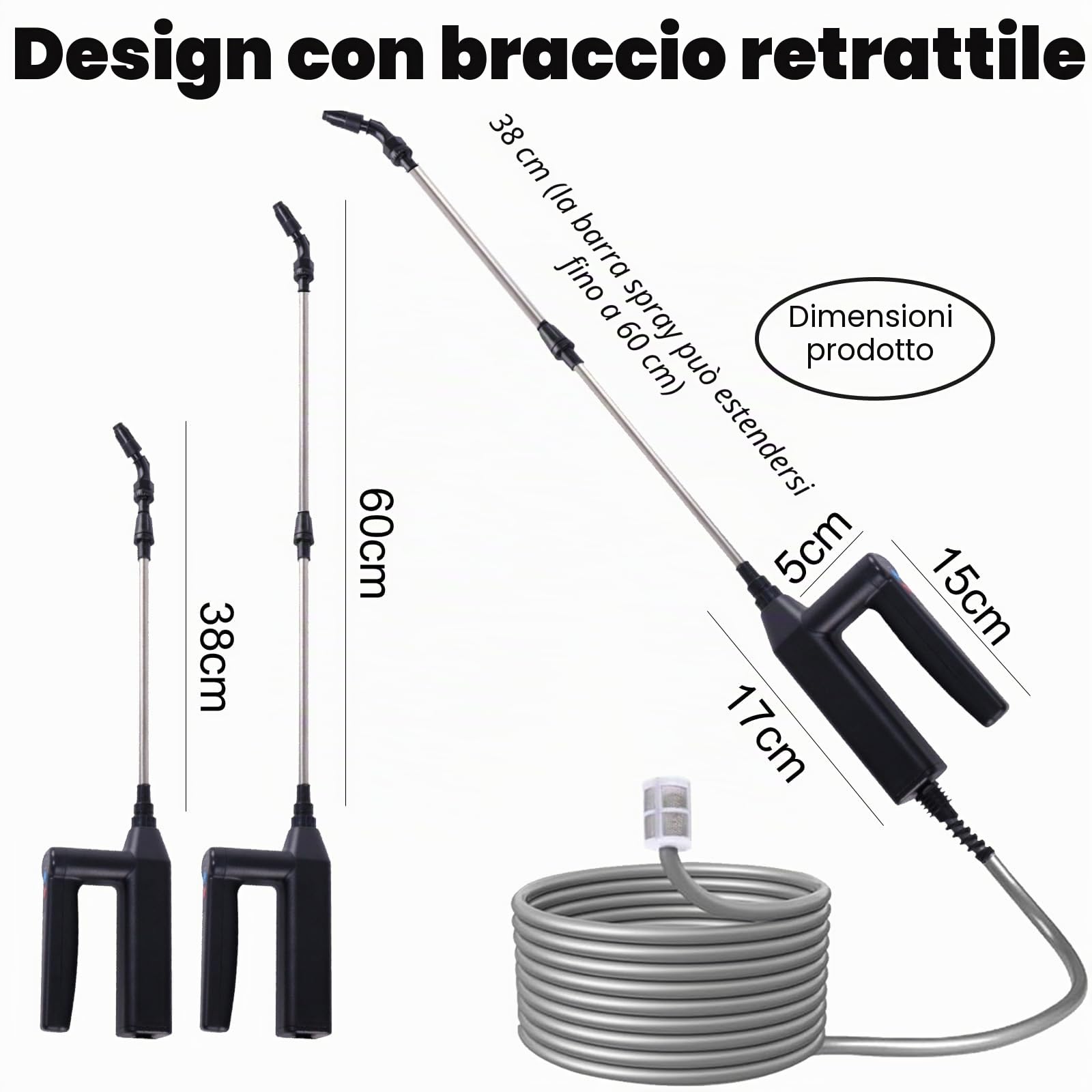 OBEST Spruzzatore Elettrico per Piante, 3 Livelli Regolabili Irroratore | Tubo da 5M e 4 Ugelli, Spruzzatore da Giardino Portatile per Patio, Prato e Autolavaggio con Indicatore di Batteria
