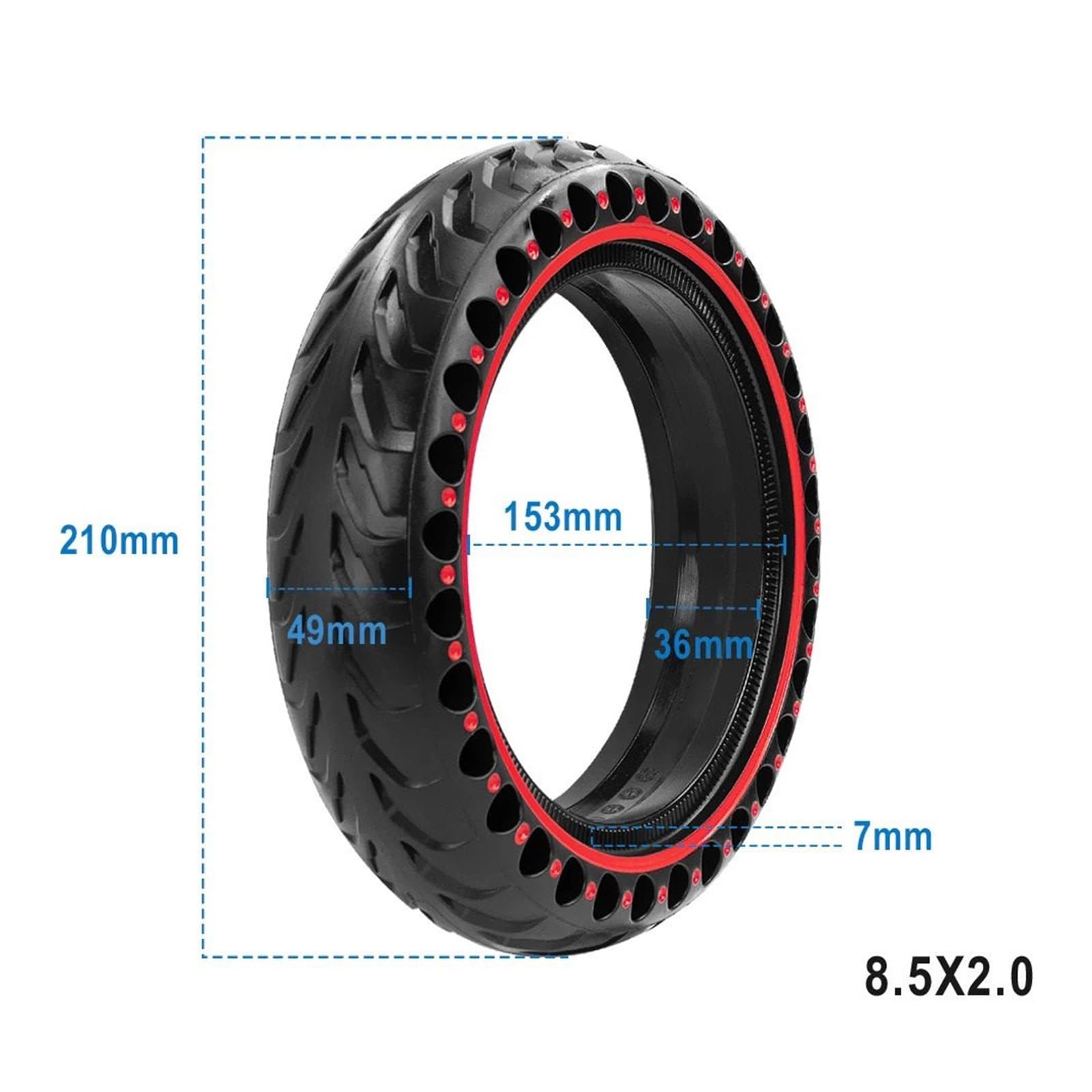 Neumático sólido for patinete eléctrico Xiaomi, M365 1S Pro Pro2, de 8,5 pulgadas, con amortiguación impactos y ruedas sin cámara 1/2 x 2 rueda de scooter de goma maciza(Red)
