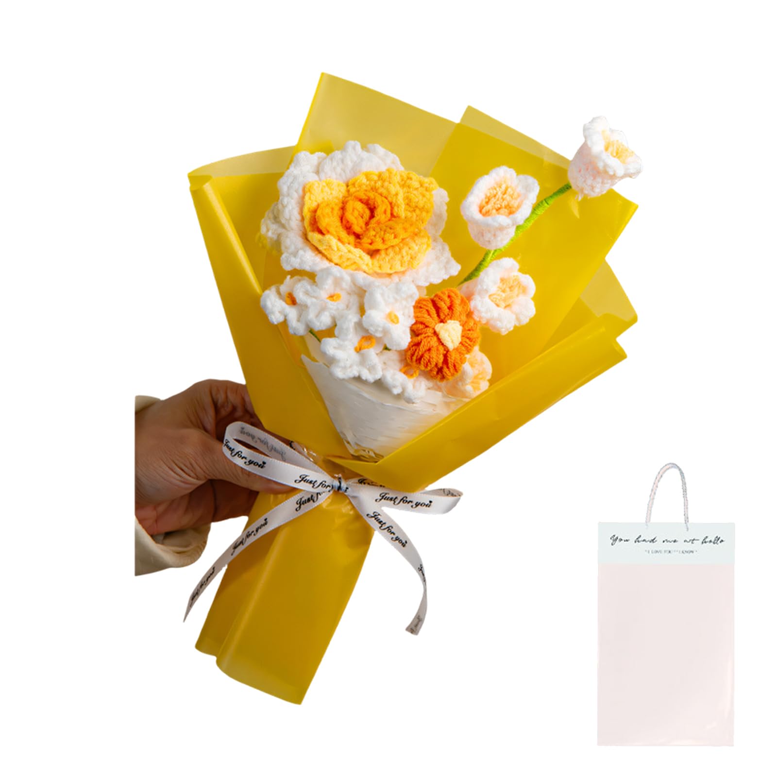 Msioytog Lovely Crochet Floral Bouquets Feature Roses Lilies and Myosotises Great Graduation Present Decorative Knitted Roses
