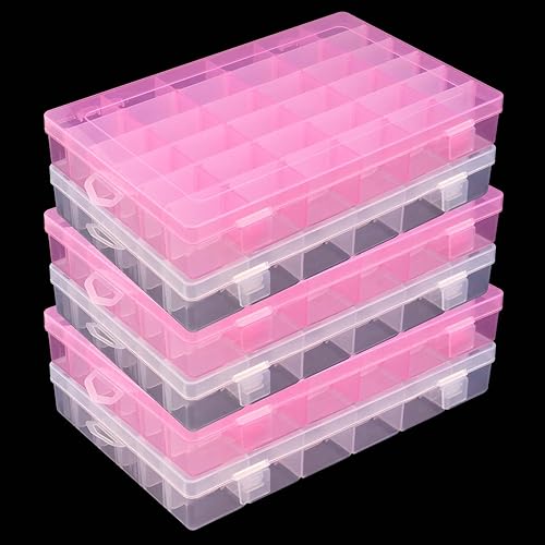 JAPCHET Paquete de 6 cajas de almacenamiento de plástico transparente de 36 rejillas, caja de almacenamiento de cuentas de 2 colores con divisores