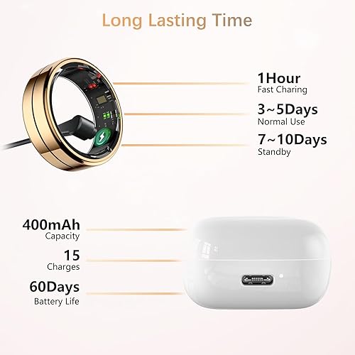 Miniatura 9 de Anillo apto para mujeres y hombres, anillo rastreador de salud con frecuencia cardíaca, oxígeno en sangre, variabilidad de frecuencia cardíaca,