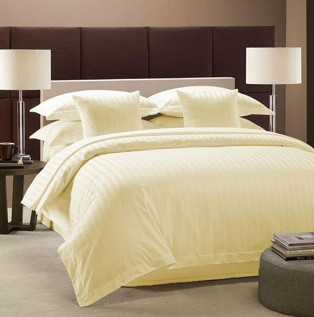 3 Pc Dobby Stripe Duvet Cover 100% Egyptian Cotton 400 TC Zipper & Corner Ties Luxurious Fade Resistant Full 80''x90'' Size Duvet Cover - Ivory