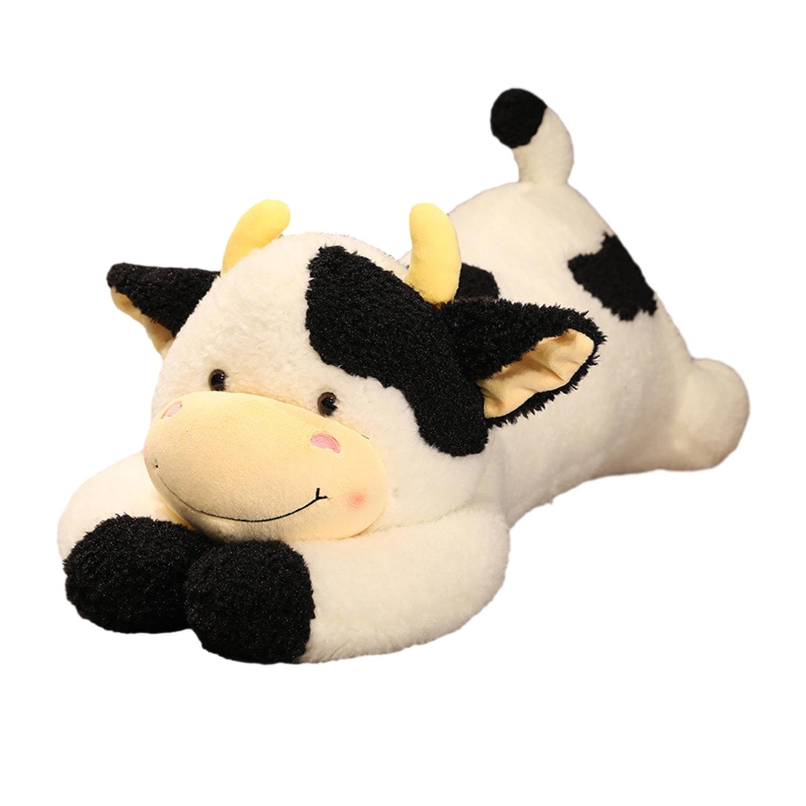 Plüschkuh Kuscheltier Kuh Stofftier Plüschtier Schmusetier Flauschig Und Hautfreundlich für Kinder Erwachsene Reisebegleiter, Schwarz