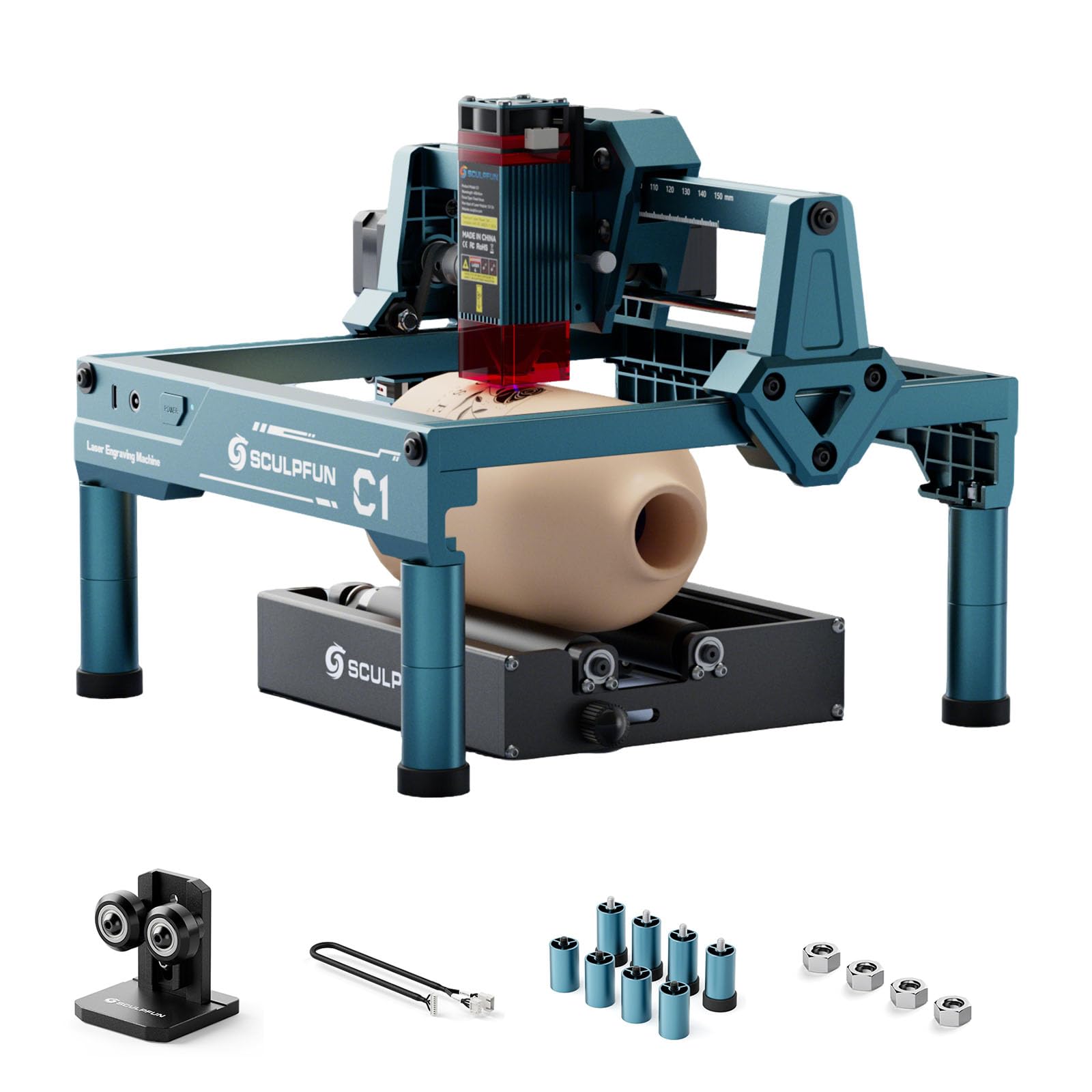 SCULPFUN C1 3W Mini maszyna do grawerowania laserowego z obrotową mini rolką RA, 0,04 mm precyzyjna maszyna do grawerowania laserowego, prędkość do 10 000 mm/min