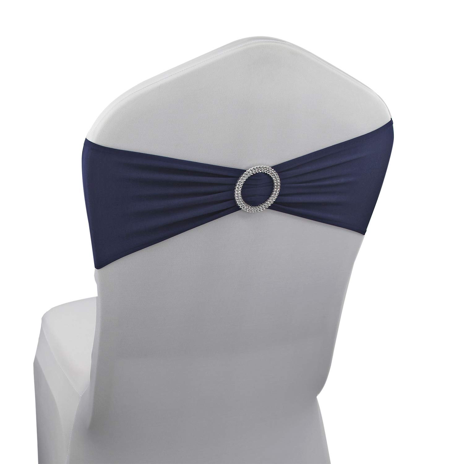 Welmatch Navy Blue Spandex Chair Bands Sashes 12 Pcs 