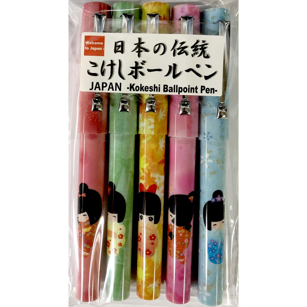 こけしペン Amazon | こけし ボールペン 5本セット 黒インク カラフル わらべ