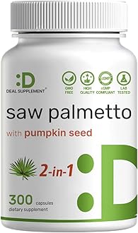 Saw Palmetto Supplement with Pumpkin Seed, 300 Capsules | Promotes Prostate Health | DHT Blocker | Hair Growth Vitamins, Maintain Normal Urinary Frequency