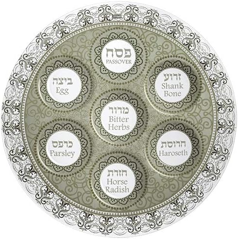 Elegant Painted Glass Large Passover Seder Plate 16" (Transparent/White)