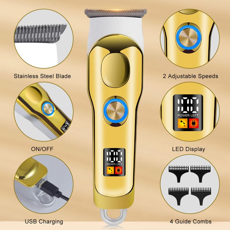 Image of Solimpia Ht-6030 Men'S Digital Display Dual Motor Power 0Mm Professional Cordless Hair Clipper Cutter Wireless Hair Grooming Set Beard Trimming Beard Styling Li-Ion Battery 1000Mah 90 Min Runtime,Gold