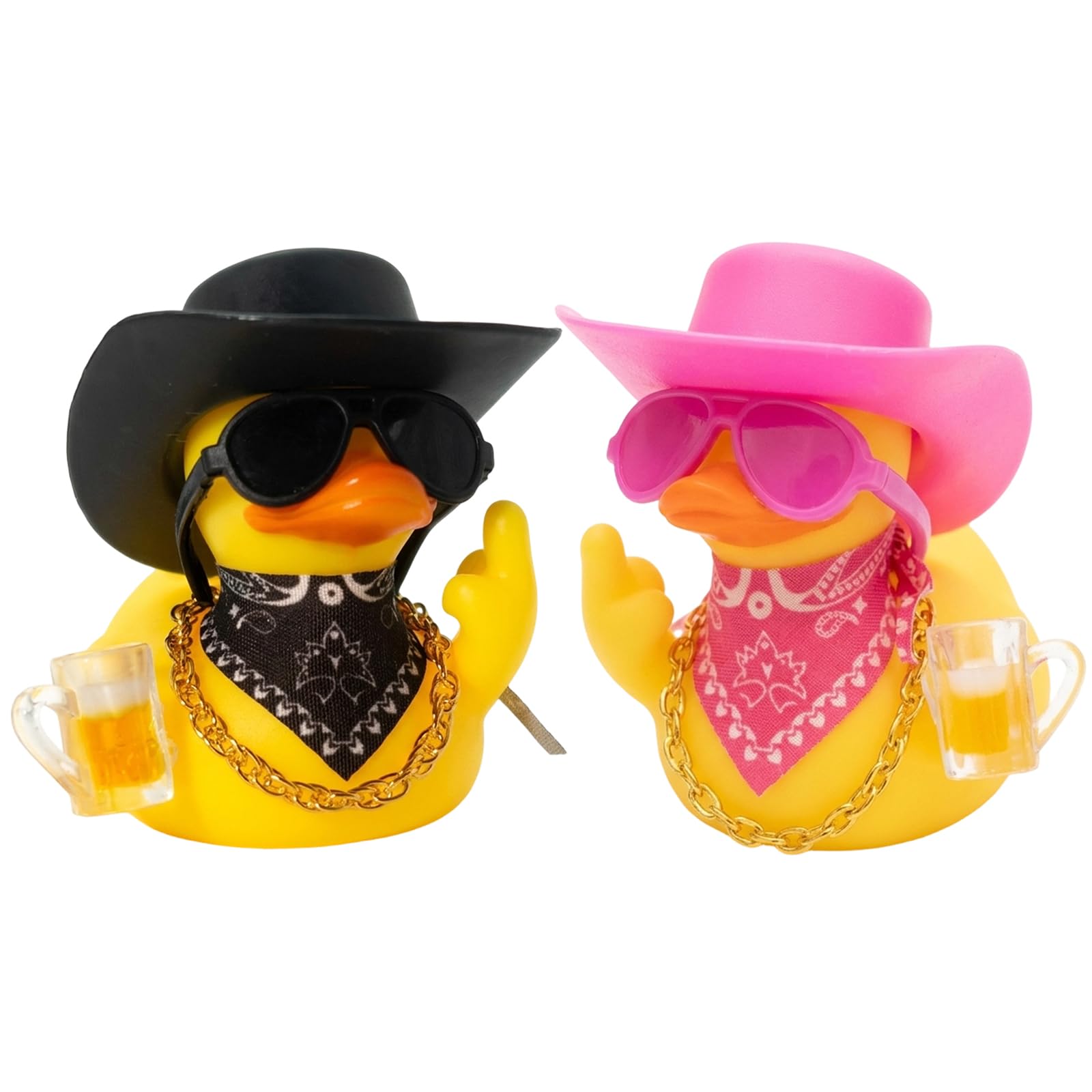 Rubber Duck, Two Piece Set of Duck Ornaments（Black and Pink）, Denim Beer Design , Fun Bath Toy for Relaxation, Durable Rubber Duck Collection