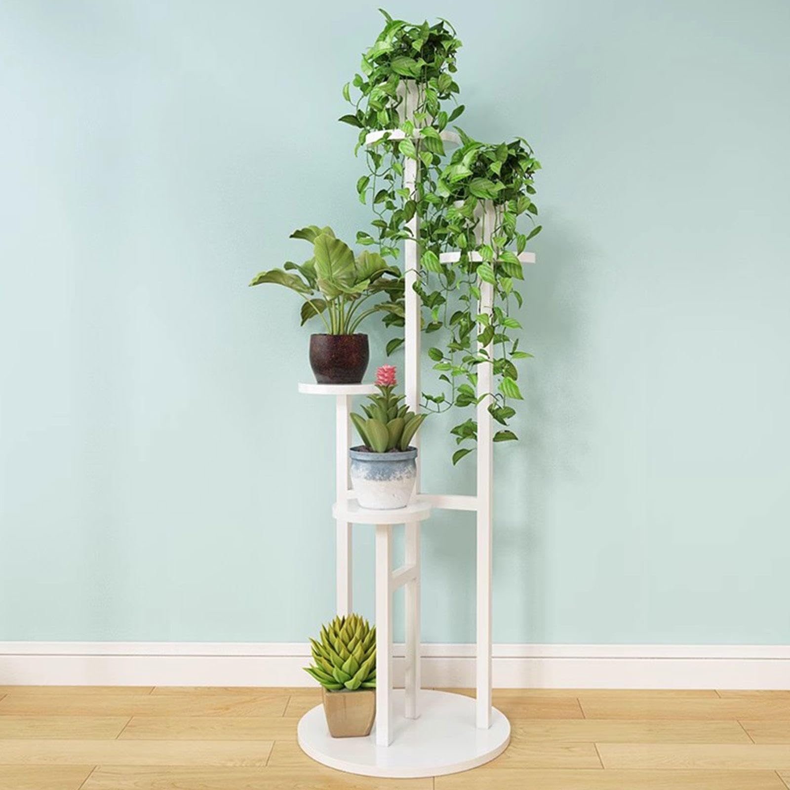 Supporto per Piante su Scala per Interni, Scaffale per Piante in Metallo a 5 Livelli per più Piante, Espositore per Vasi da Fiori, Scaffale per Esterni, Patio, Giardino,White-47.2" H