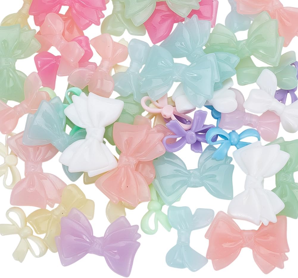 SUNNYCLUE 60Pcs 3 Styles Acrylic Bow Bead Plastic Bowknot Beads Bulk Random Colorful Opaque White Pink Mini Bows Bowtie Spacer Charms for Jewelry Making Pendants Earrings Necklaces Bracelets Keychains
