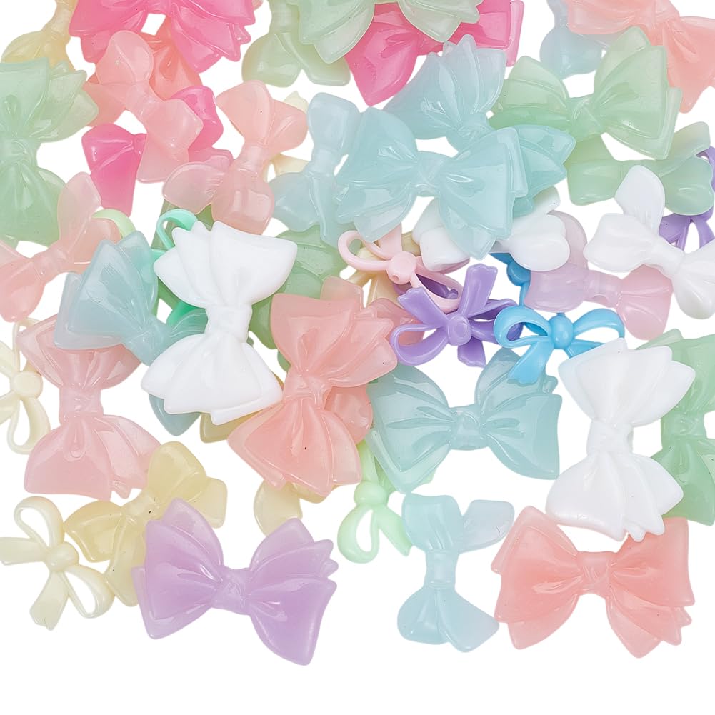 Perles acrylique nœud papillon rose et blanc pour création bijoux et bracelets DIY x60