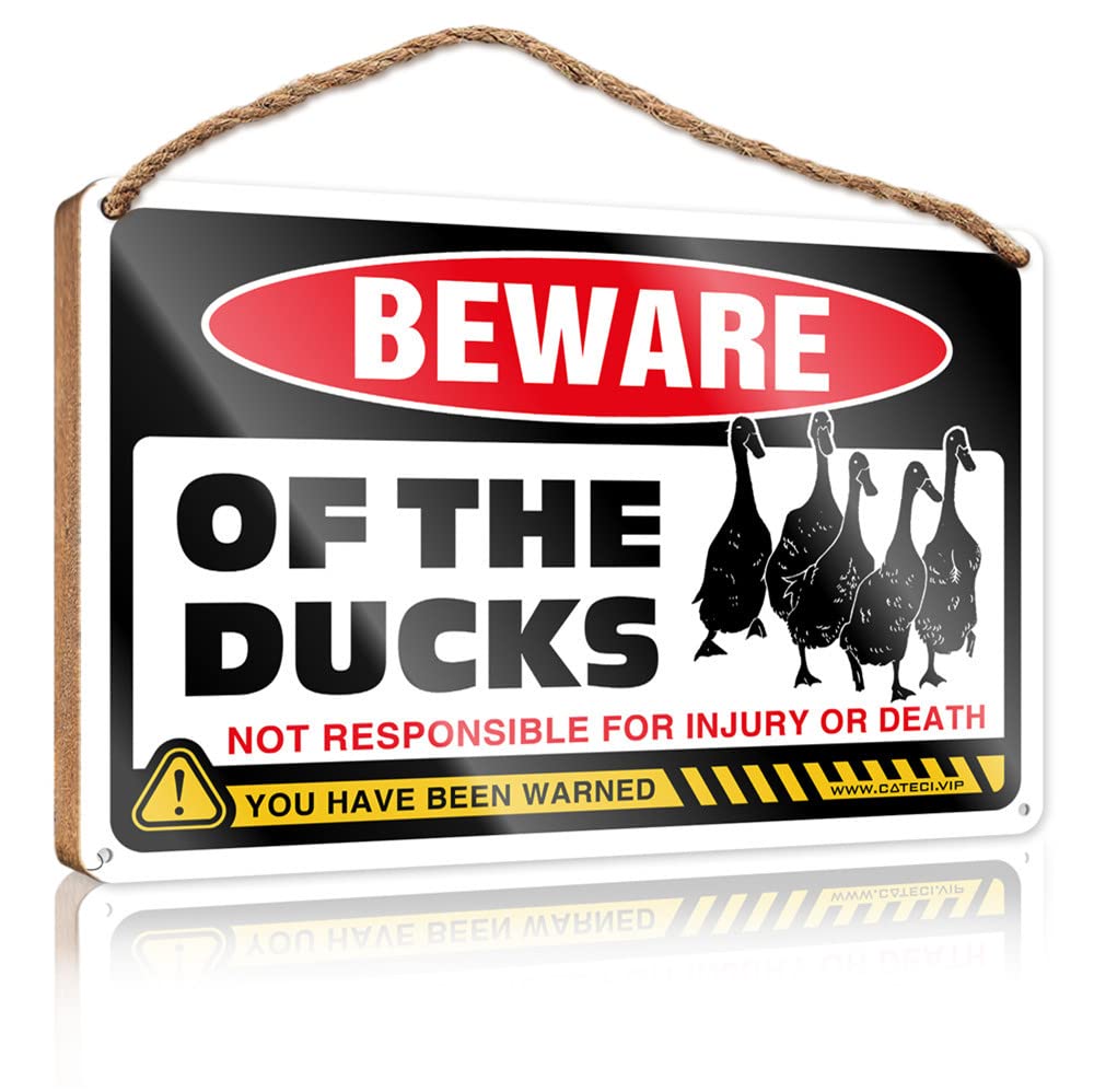 YYHLEH Fall Signs For Front Porch Beware Of Duck Wooden Sign(15X28CM)