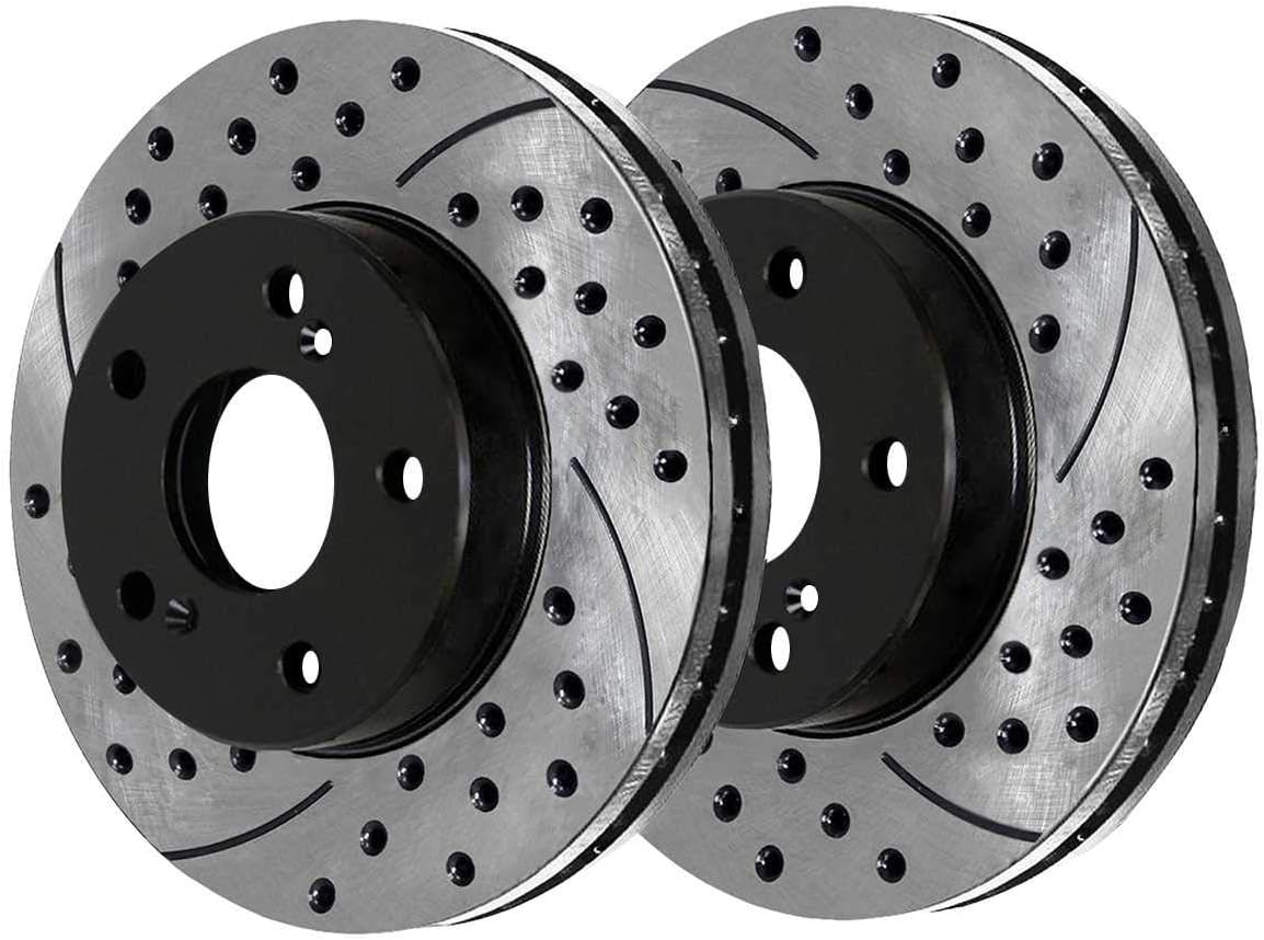 AutoShack Front Vented Drilled & Slotted E-Coated Brake Rotors 2-PC Set Replacement for 1997-2001 Honda CR-V 1991-1995 Acura Legend 1997-2001 Acura Integra ShadowGuard 11.07" (281.3 mm)
