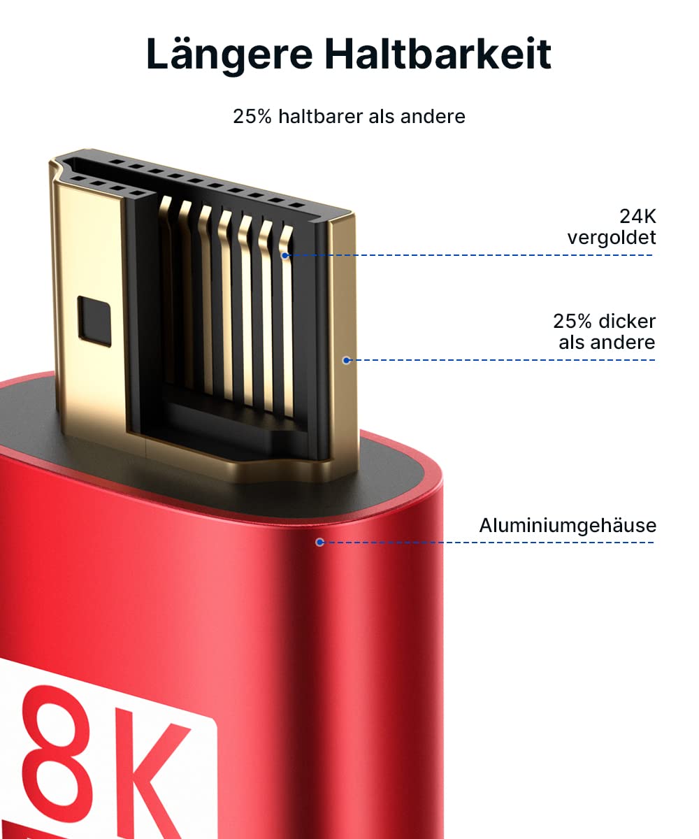 JSAUX Cable HDMI 8K, 7,5 m, 2 piezas, 4K & 8K HDMI 2.1, 48 Gbps, HDMI de alta velocidad, 4K@120 Hz, 144 Hz, 8K@60 Hz, HDCP 2.2 & 2.3, HDR 10+, eARC, compatible con monitor UHD TV PS5 PS4 Dolby