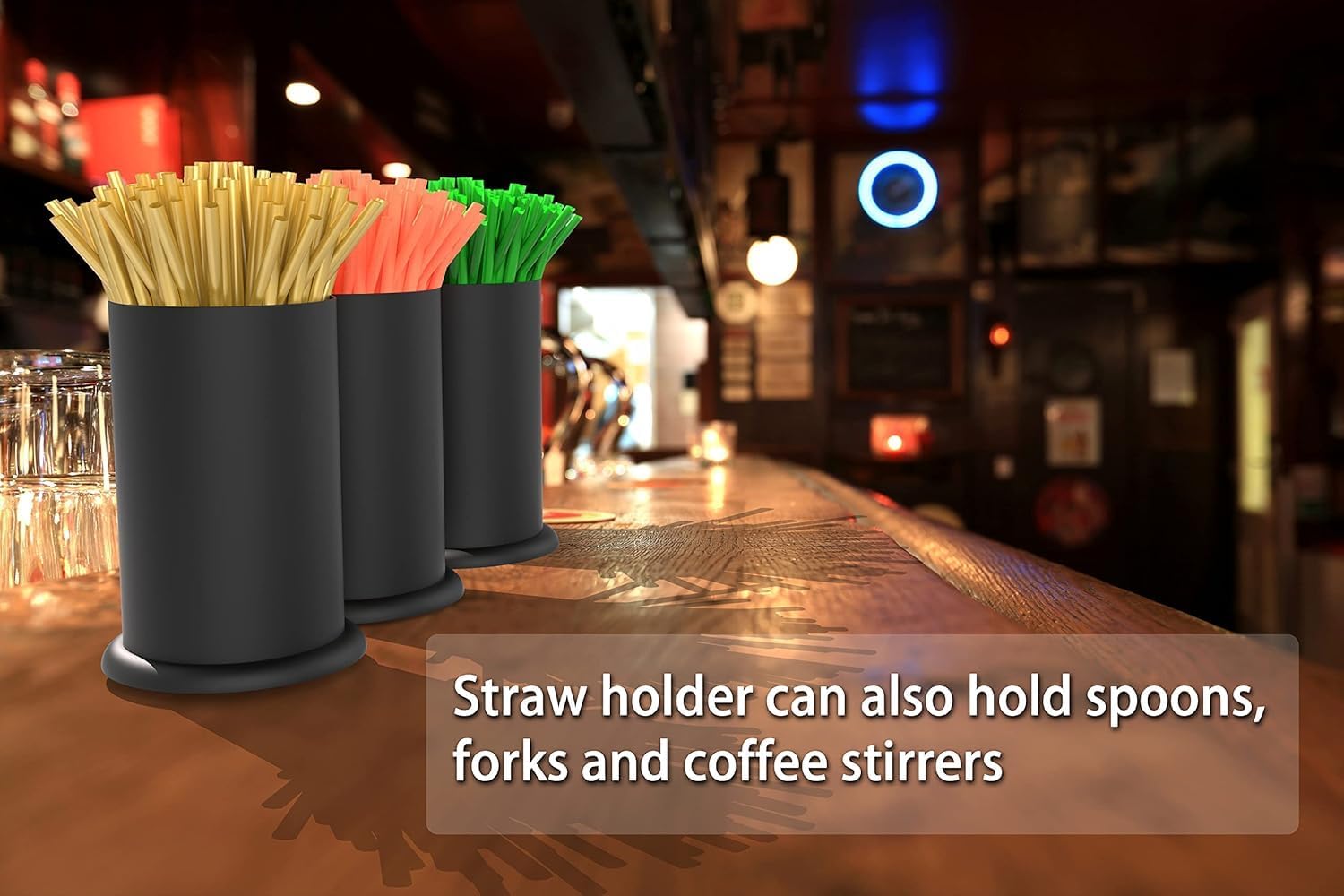 MyLifeUNIT Straw Holder Dispenser, Stainless Steel Kitchen Utensil Organizer 6.7" x 4.9", Black (2 pack)
