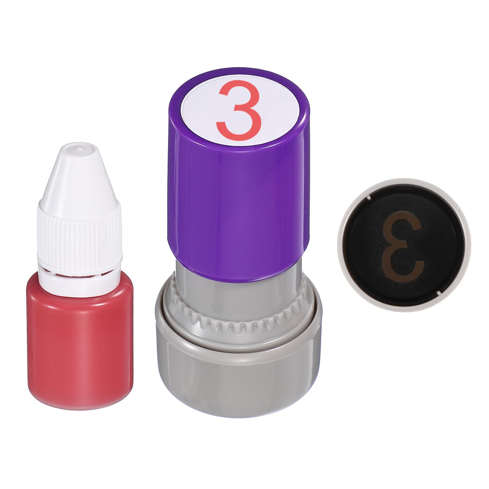 PATIKIL Self Inking Number Stamps, 20mm Numeral 3 Digital Stamps with Refill Red Ink for Notebook Scrapbooking DIY Craft Price Marking Math Learning Office Use, Purple Shell