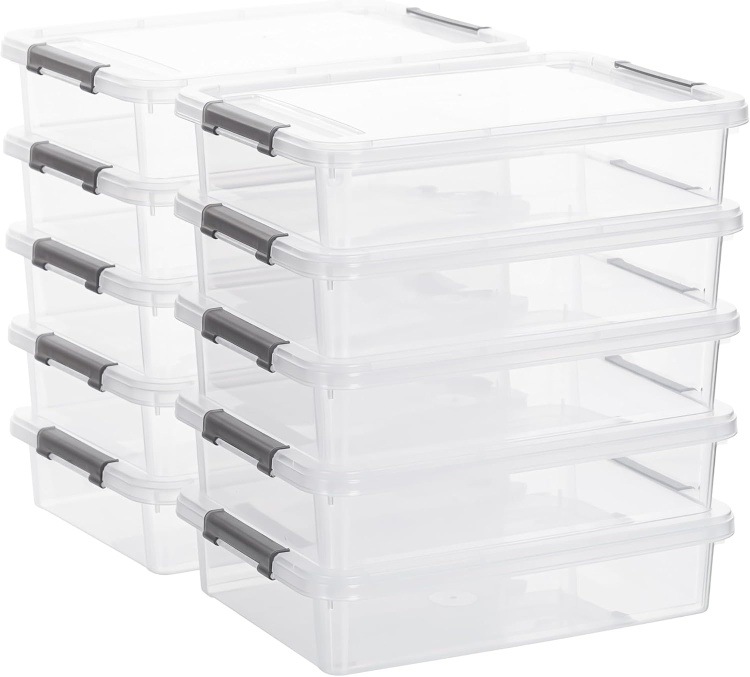 Citylife 10 PCS Plastic Storage Bins with Latching Lids Portable Project Case Clear File Box Stackable Storage Containers for Organizing A4 Paper, Photo, Document, Scrapbook