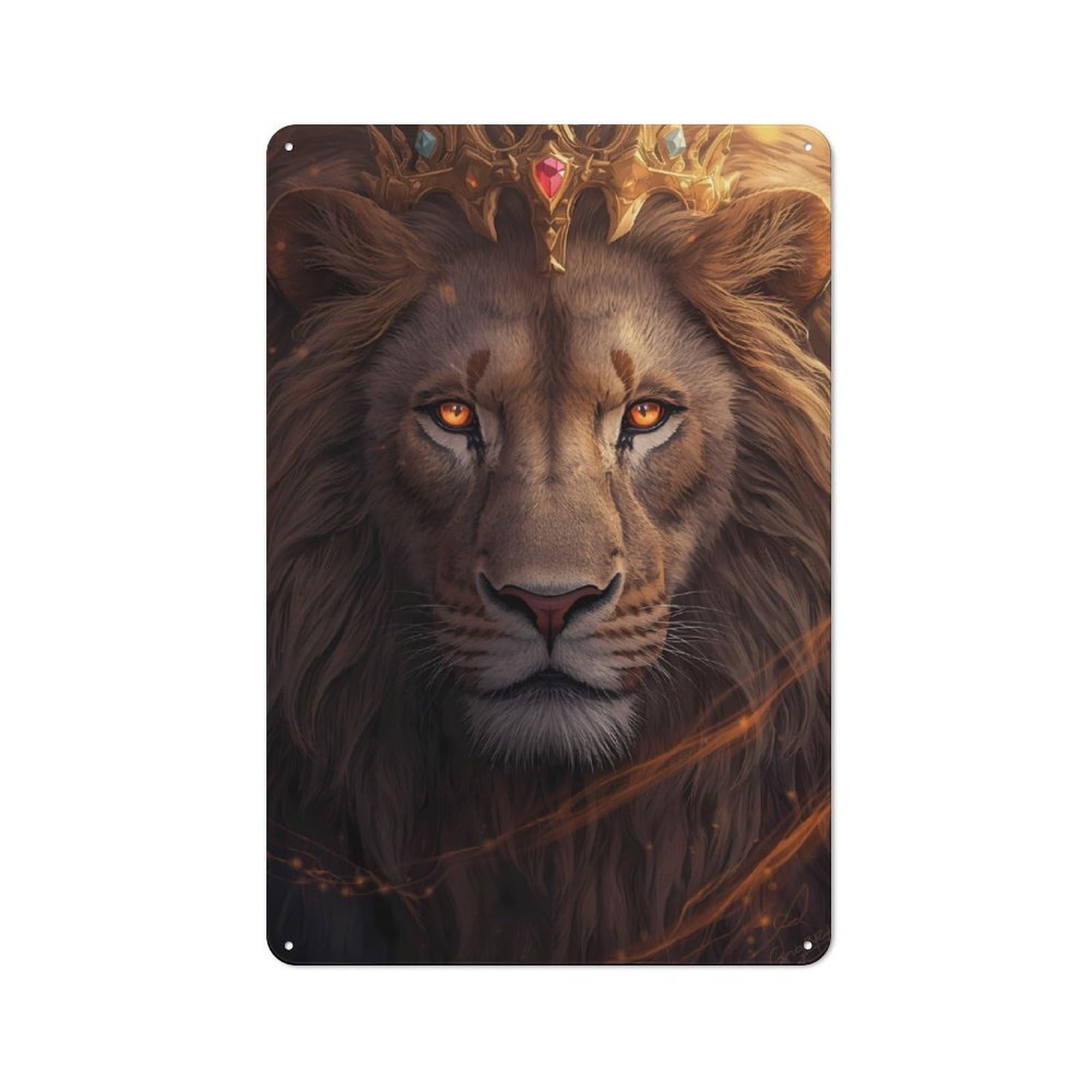 Junmoney Lion With Crown Portrait Decorative Metal Plaque With Design 30X20cm, Vintage Porch Wall Decor For Shed, Garden Room, Porch Or Garage