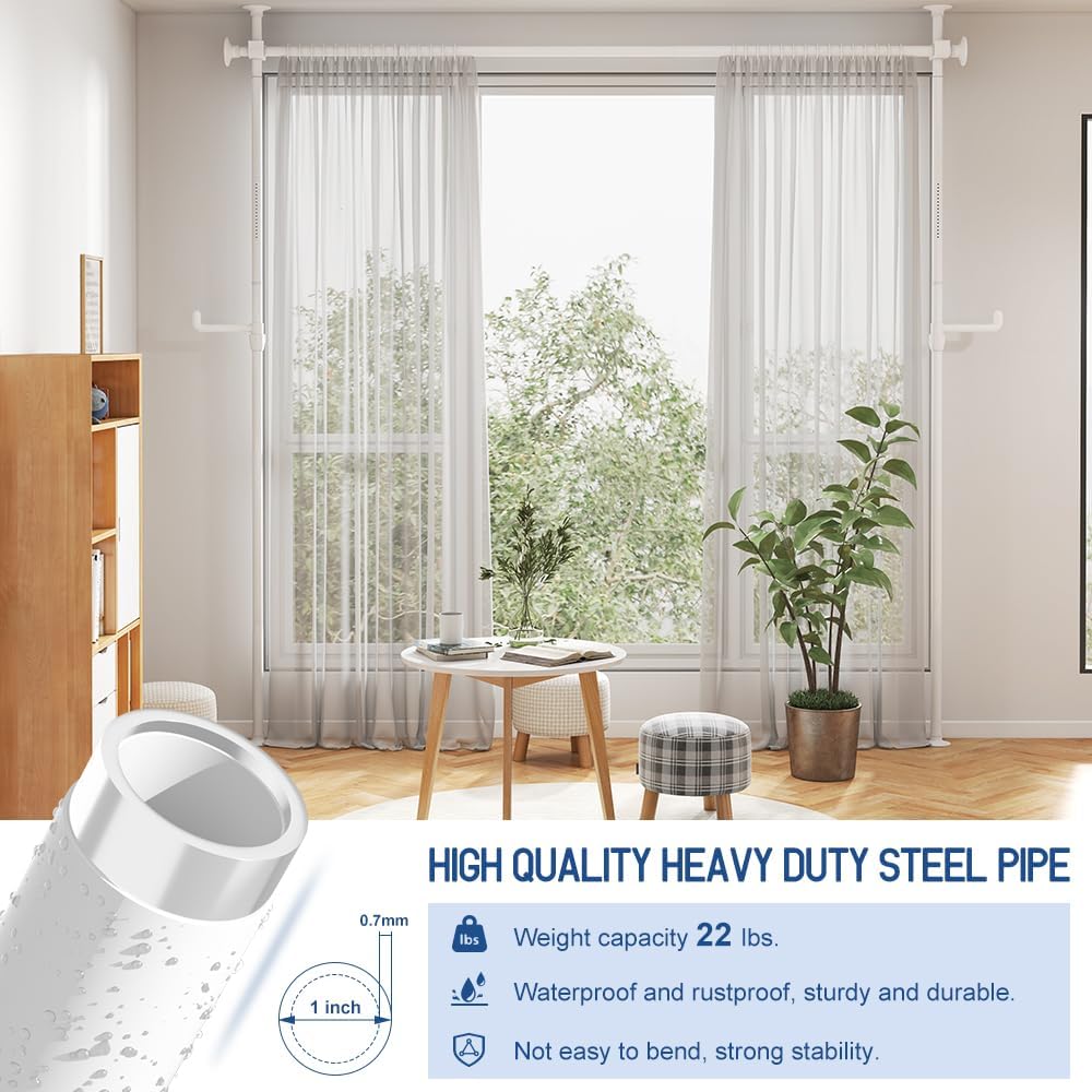 KELIXU Room Divider Curtain Rod No Drilling, 4-10ft (W) x 4-10ft (H) Room Partition with Hanging Hooks, Floor to Ceiling Divider for Room Separation, Adjustable Heavy Duty Tension Rods, White