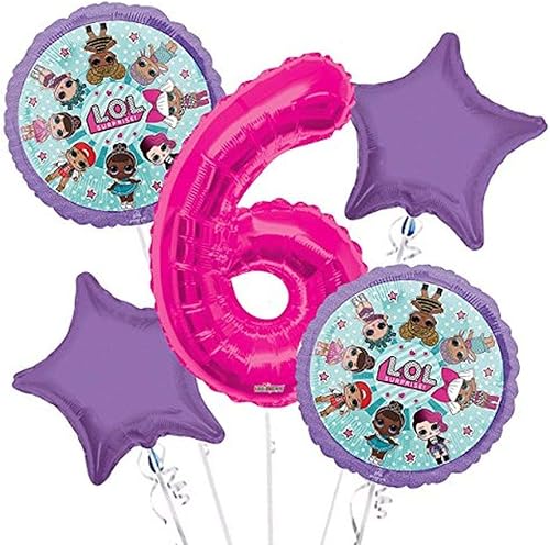 LOL Suprise - Ramo de globos para 6 cumpleaños, 5 piezas, suministros para fiestas
