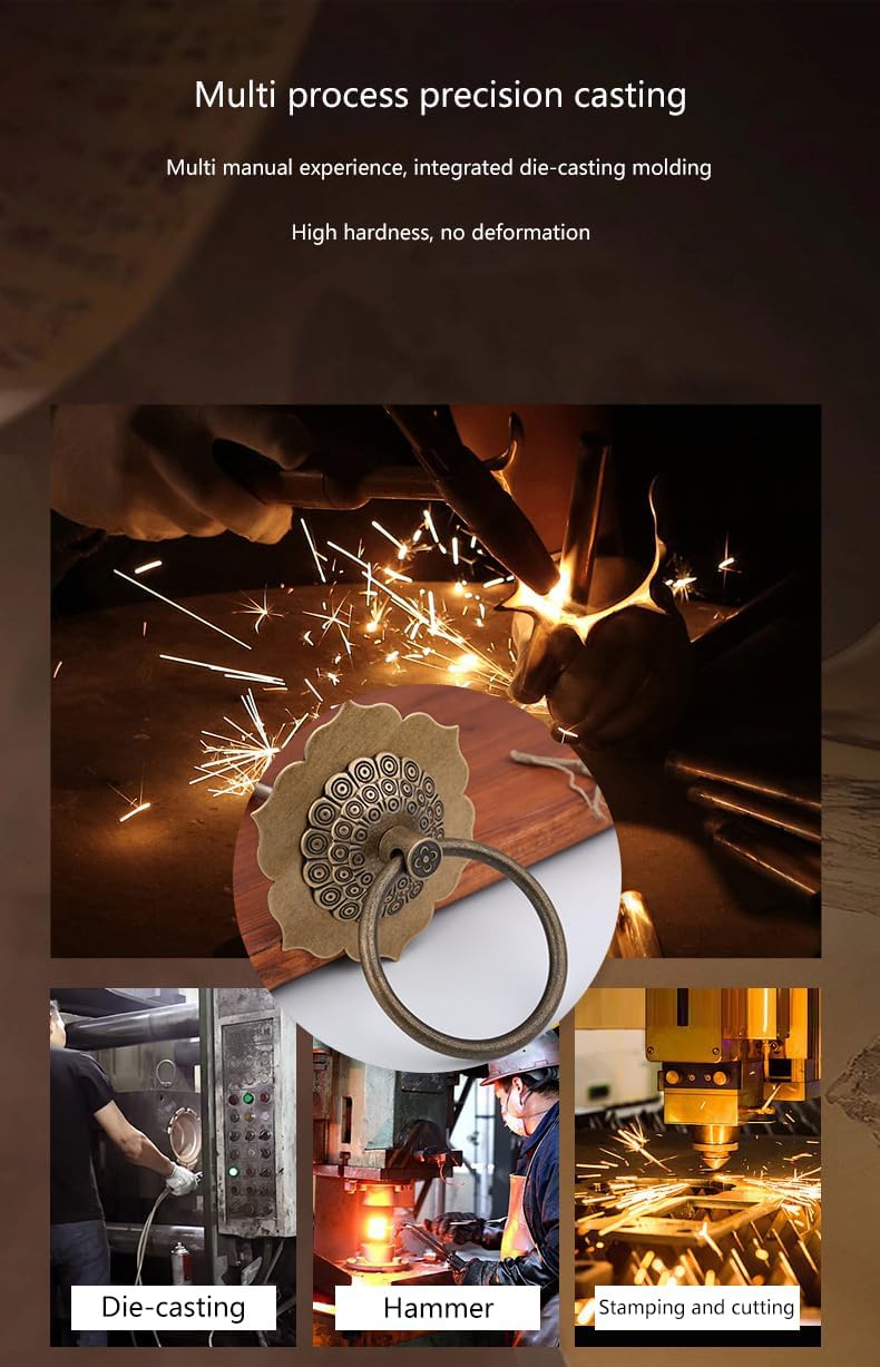 8In Solid Brass Door Knocker - Heavy Duty Antique Bronze Finish, Handcrafted Rust-Resistant Entryway Decor, Chinese Elements Design for Outdoor Doors, Housewarming & Wedding Gift (Style D)