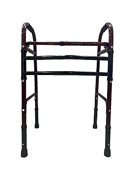 Walker for unisex, Height Adjustable & Double Bar Folding Walker for Adults, Senior Citizens and Patients (Black,Red)