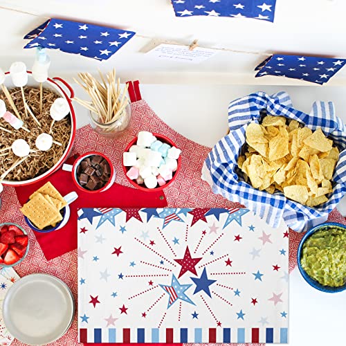 4Th Of July Placemats Set Of 6,Cotton Linen Red Blue Stars Stripes Table Mats Washable Non-Slip Independence Day Placemat For Holiday Banquet Patriotic Kitchen Dinning Table Decor #TOP2